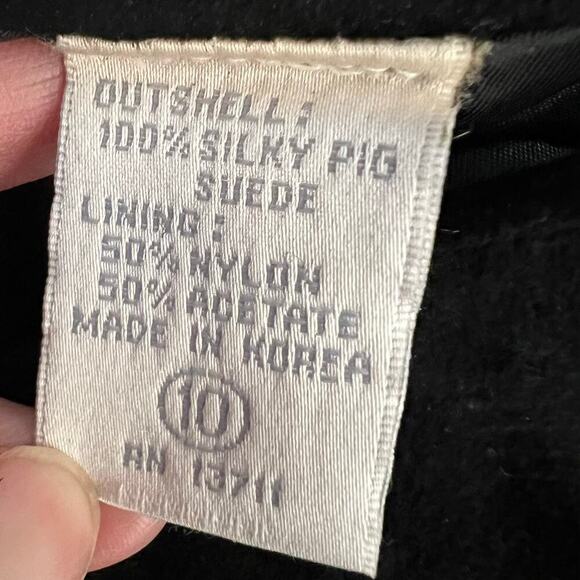 Vintage 90s Lord & Taylor 100% Silky Pig Suede Black High Waist Pencil Skirt 6 - Picture 9 of 11